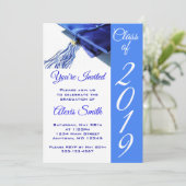 Blue Graduation Cap and Tassel Einladung (Stehend Vorderseite)