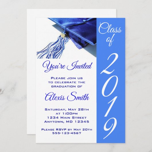 Blue Graduation Cap and Tassel Einladung (Vorne/Hinten)