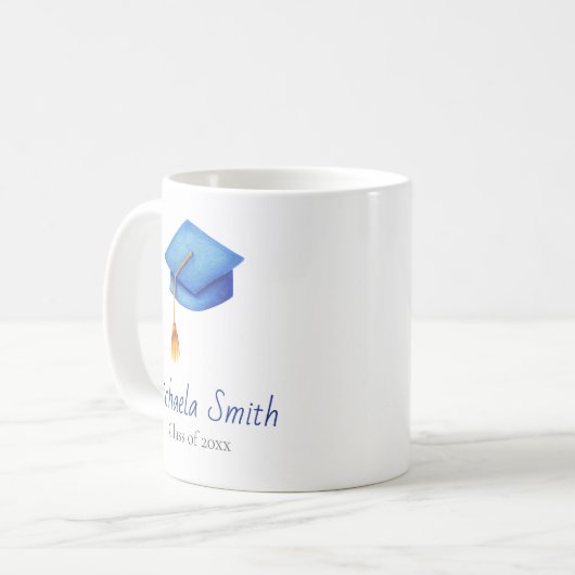 Blue Graduation Cap Class of High School Kaffeetasse (Vorderseite Links)