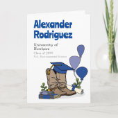 Blue Graduation Cap Cowboy Boot Arrangement Einladung (Vorderseite)