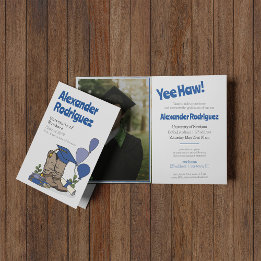 Blue Graduation Cap Cowboy Boot Arrangement Einladung