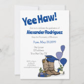 Blue Graduation Cap Cowboy Boot Arrangement Einladung (Vorderseite)