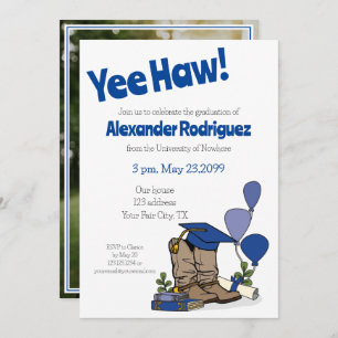 Blue Graduation Cap Cowboy Boot Arrangement Einladung