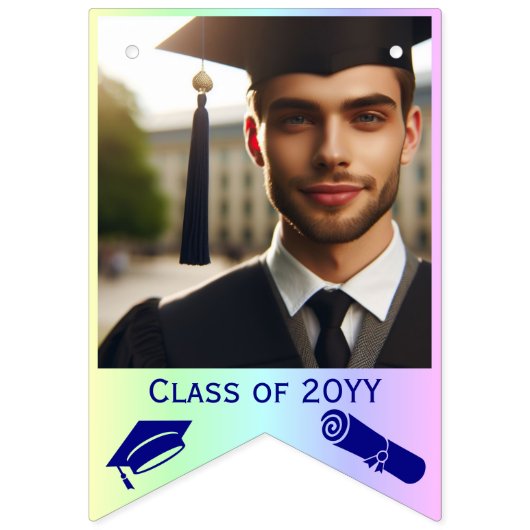 Blue Graduation Cap, Diploma & 16-Foto auf Rainbow Wimpelkette (Zwölfte Fahne)