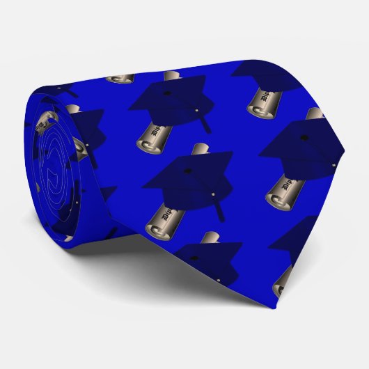 Blue Graduation Cap Diploma NECK TIE Krawatte (Gerollt)