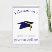 Blue Graduation Cap - Französischer Glückwunsch Karte (Vorderseite)