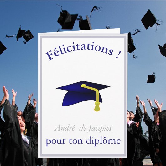 Blue Graduation Cap - Französischer Glückwunsch Karte