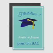 Blue Graduation Cap - Glückwünsche in Französisch Magnetkarte (Vorne/Hinten)