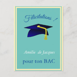 Blue Graduation Cap - Glückwünsche in Französisch Postkarte