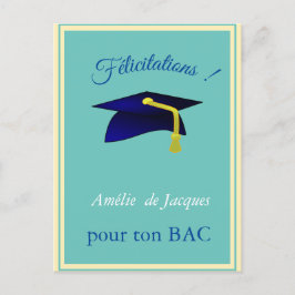 Blue Graduation Cap - Glückwünsche in Französisch Postkarte