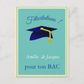 Blue Graduation Cap - Glückwünsche in Französisch Postkarte (Vorderseite)