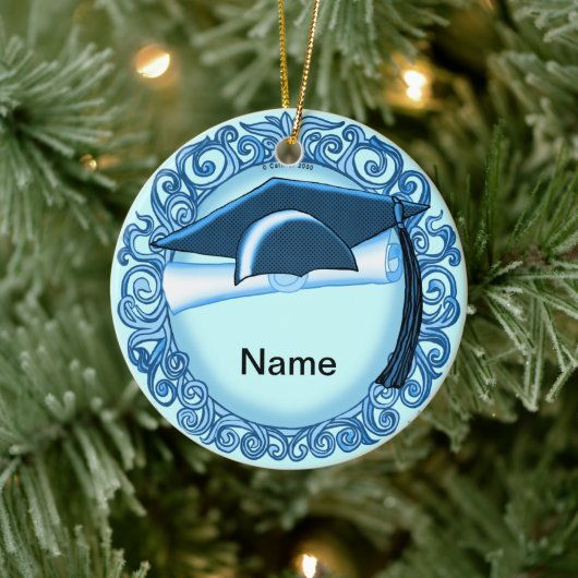 Blue Graduation Cap Keramik Ornament (Baum)