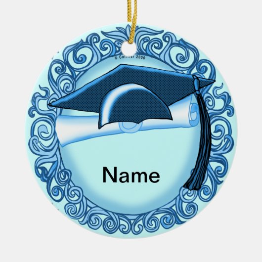 Blue Graduation Cap Keramik Ornament (Vorne)