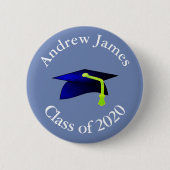 Blue Graduation Cap - Klasse von 2020 - Ihr Name Button (Vorderseite)