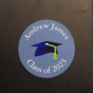 Blue Graduation Cap - Klasse von 2022 - Ihr Name  Runder Aufkleber