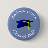 Blue Graduation Cap - Klasse von 2023 - Ihr Name Button (Vorderseite)