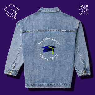 Blue Graduation Cap - Klasse von 2024 - Ihr Name Jeansjacke