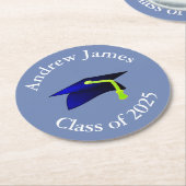 Blue Graduation Cap - Klasse von 2025 - Ihr Name Runder Pappuntersetzer (Angewinkelt)
