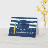 Blue Graduation Cap mit Streifen und Confetti Karte (Gelbe Blume)