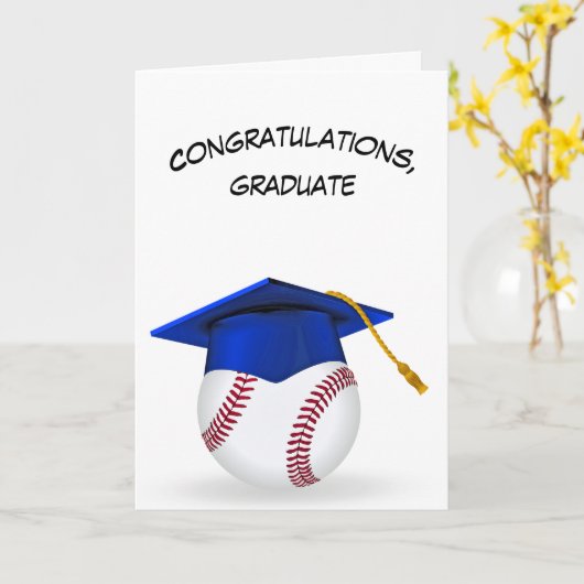 Blue Graduation Cap on a Baseball Karte (Gelbe Blume)