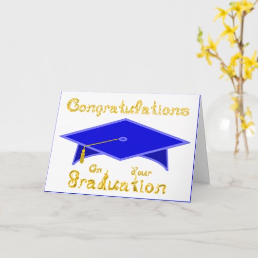 Blue Graduation Cap Printable Party Hat oder Karte (Gelbe Blume)
