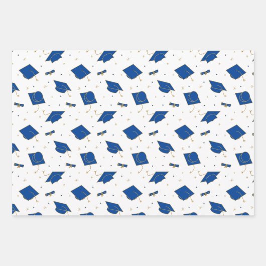 Blue Graduation Cap Toss Geschenkpapier Set (Vorderseite)