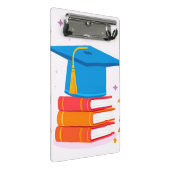 Blue Graduation Cap with Books Mini Klemmbrett (Schrägansicht)