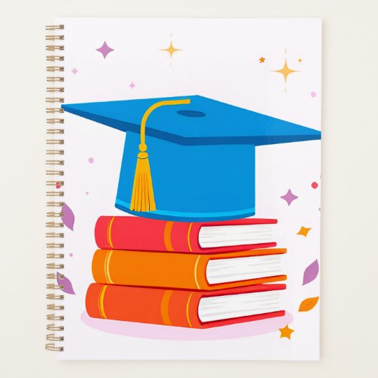 Blue Graduation Cap with Books Planer (Vorderseite)