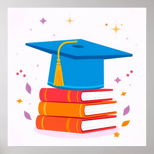 Blue Graduation Cap with Books Poster (Vorne)