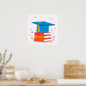Blue Graduation Cap with Books Poster (Küche)