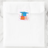 Blue Graduation Cap with Books Quadratischer Aufkleber (Tasche)