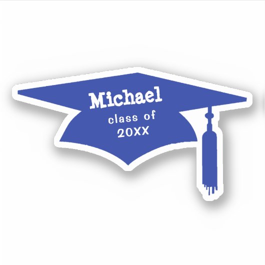 Blue Graduation Cap with Tassel - Name/Klasse Aufkleber (Vorderseite)