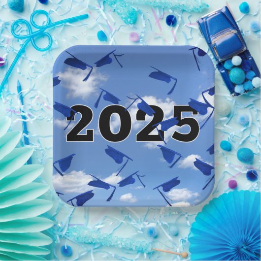 Blue Graduation Caps 2025 in Sky Pappteller (Party)