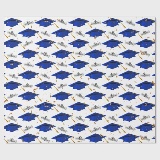 Blue Graduation Caps mit Diplomen Geschenkpapier (Flach)