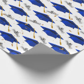 Blue Graduation Caps mit Diplomen Geschenkpapier (Ecke)