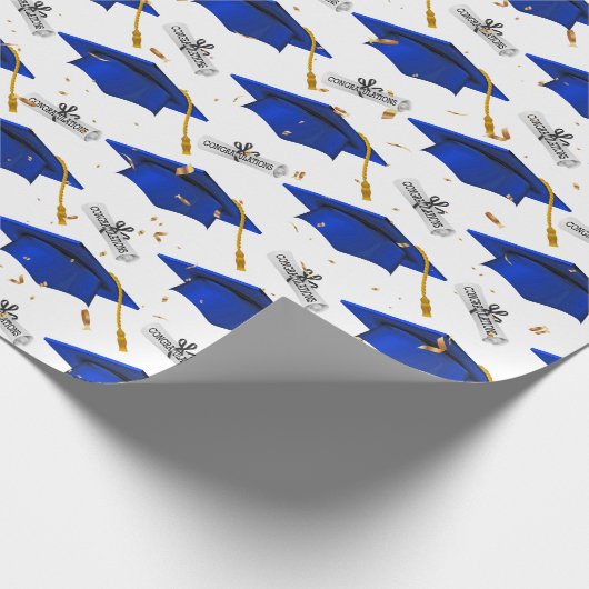 Blue Graduation Caps mit Diplomen Geschenkpapier (Ecke)