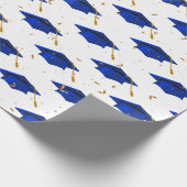 Blue Graduation Caps und Gold Confetti Geschenkpapier (Ecke)