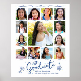 Blue Graduation K–12 Photo Collage Doodles White Poster