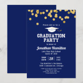 Blue Graduation Party Confetti Einladung (Vorne/Hinten)