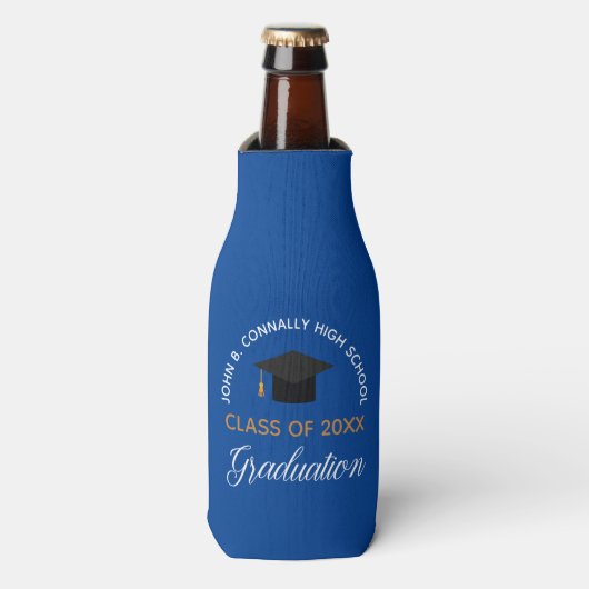 Blue Graduation Party Custom School Class of 2023 Flaschenkühler (Flaschenvorderseite)