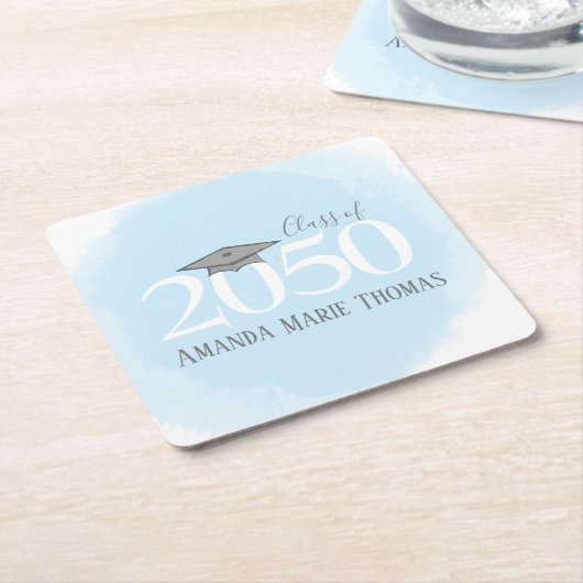 Blue Graduation Party Moderne Custom Rechteckiger Pappuntersetzer (angewinkelt)
