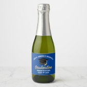 Blue Graduation Party Personalisiert Mini Schaumweinetikett (Vorderseite)
