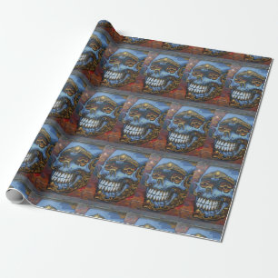 Blue Graffiti Skull Geschenkpapier