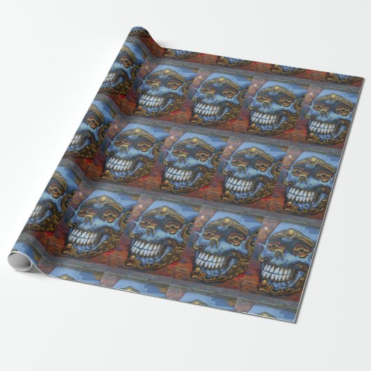 Blue Graffiti Skull Geschenkpapier (Ungerollt)