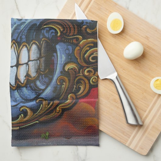 Blue Graffiti Skull Handtuch (Viertel Falte)