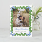 Blue Grandmillennial Family Photo Christmas Card Einladung (Stehend Vorderseite)