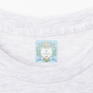 Blue Grandmillennial Puppy Monogram Ribbon-Wappen Etiketten