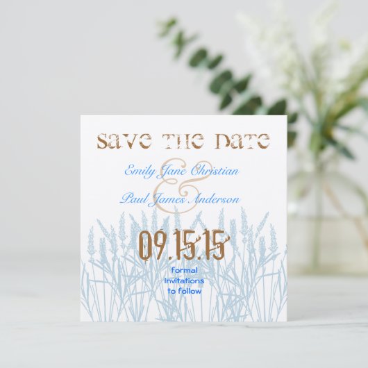 Blue Grass Bright Blue Schriftart Save the Date (Stehend Vorderseite)
