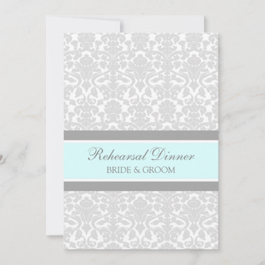 Blue Grau Damask Probe Dinner Party Einladung (Vorderseite)