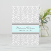 Blue Grau Damask Probe Dinner Party Einladung (Stehend Vorderseite)
